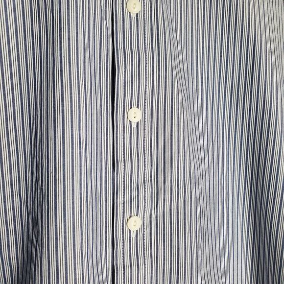 IZOD Buttons Down Man’s Shirt White w/ thin blue strips. - Size 2XL - Picture 2 of 5